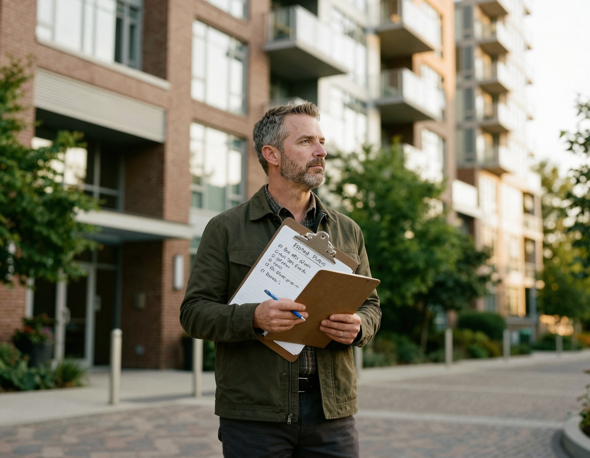 이사 계획서를 들고 고민하는 중년 남성
