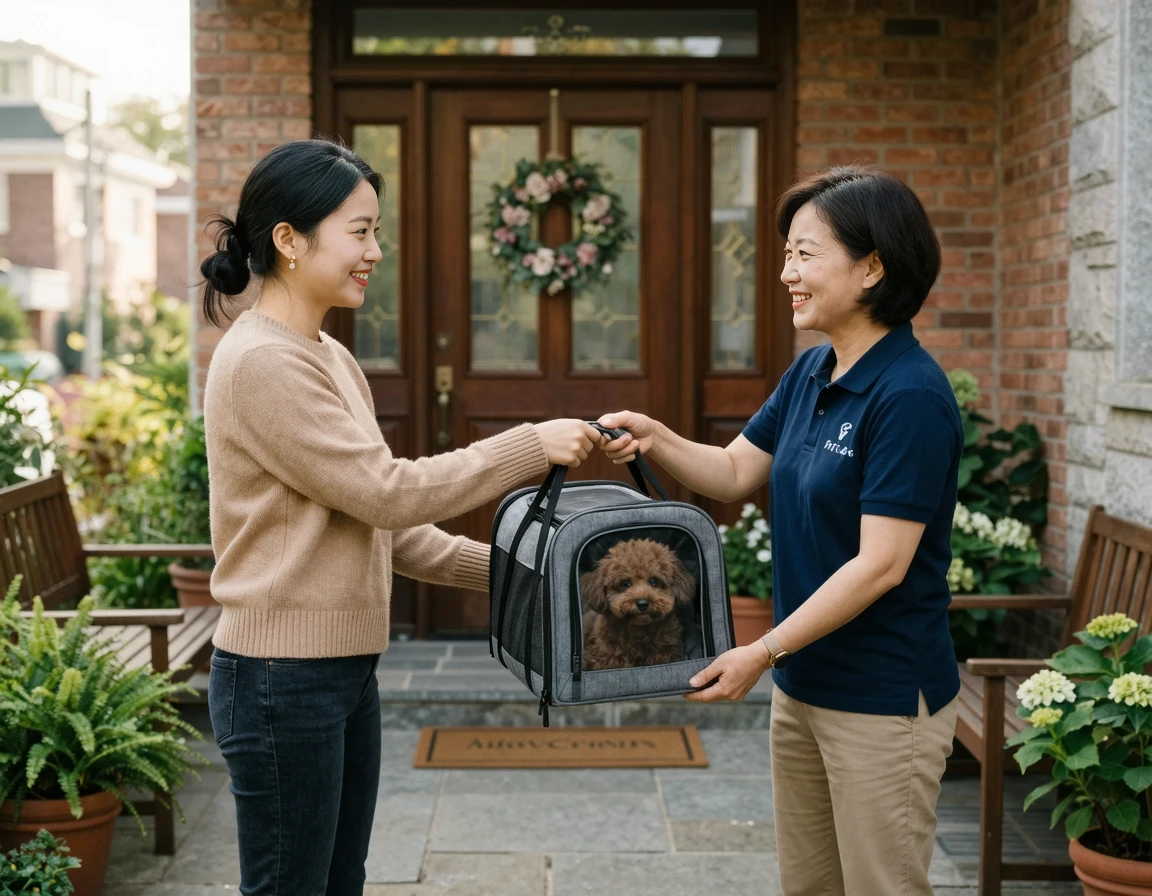 안전하게 펫시터에게 반려동물을 위탁하는 모습