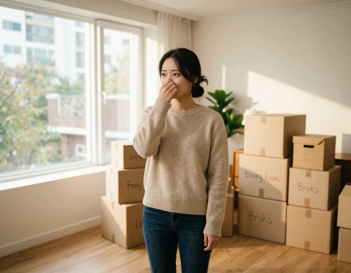 포장이사 후 새집증후군 냄새로 고민하는 모습
