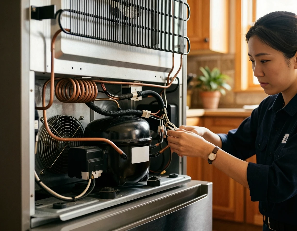 냉장고 뒷면 압축기 컴프레서 상세 모습