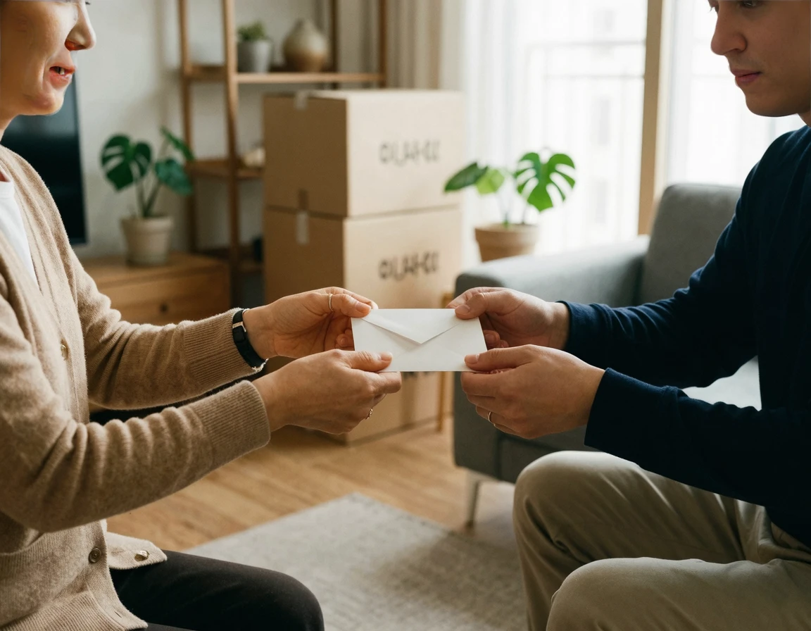 이사 마무리 후 수고비를 전달하는 모습