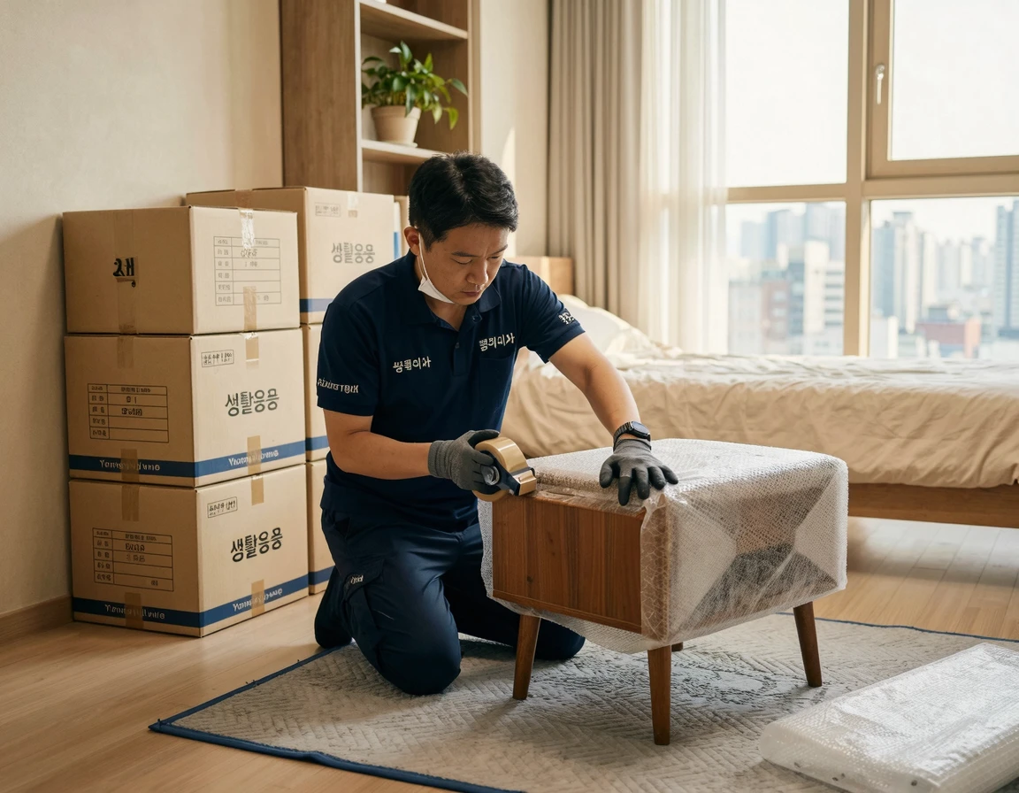 반포장이사를 진행 중인 깔끔한 오피스텔 내부