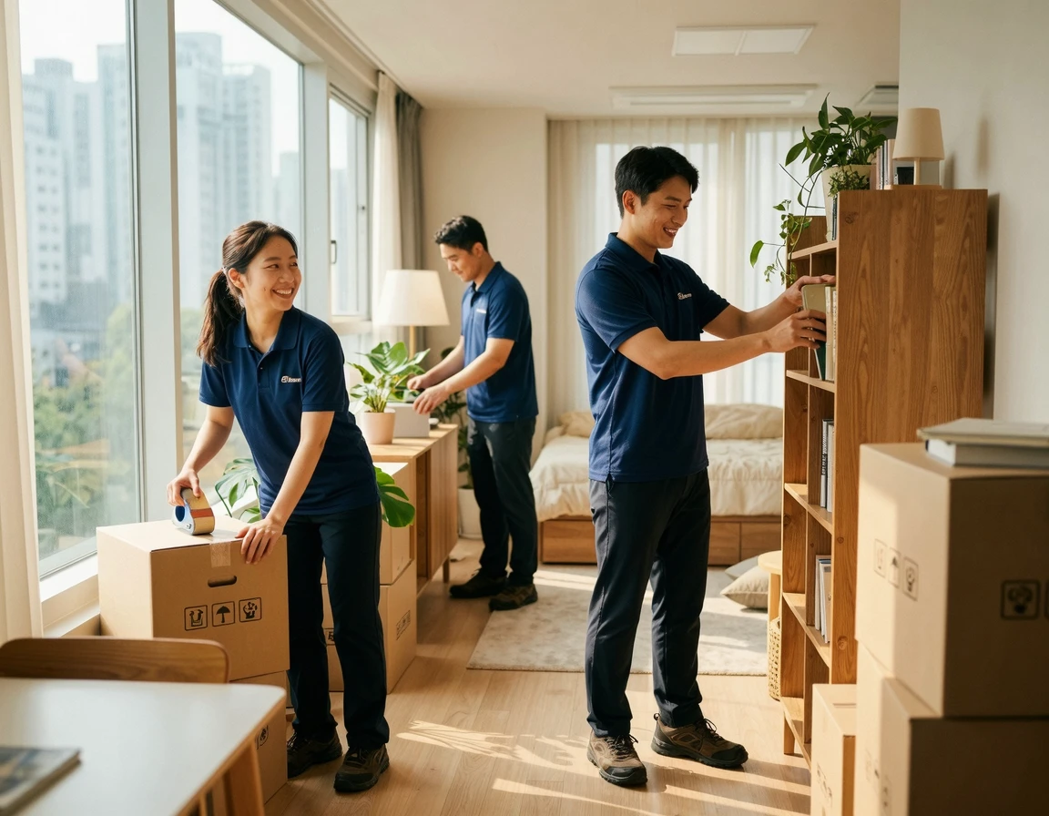 전문 작업자들이 짐을 정리해주는 포장이사 현장