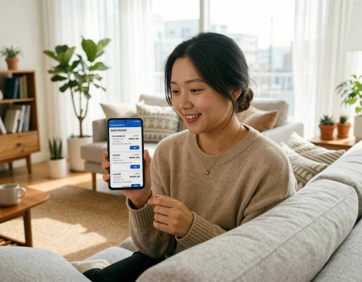 포장이사 견적 비교 앱을 사용하는 모습