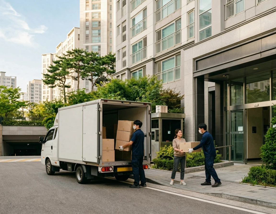 아파트 단지 내 이사 트럭